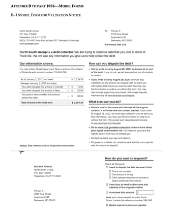 B-1 Model Form for Validation Notice